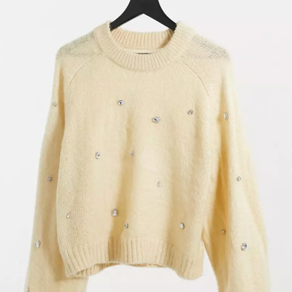ASOS DESIGN Fluffy Sweater with Embellished Stones
